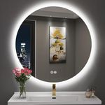 S·BAGNO 36'' Round Bathroom Mirror with Lights, LED Bathroom Vanity Wall Mirror with Anti-Fog, Stepless Dimmable, 3 Colors, Tempered Glass Lighted Vanity Smart Mirror for Bathroom