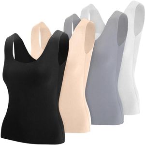 Toulite 4 Pcs Thermal Tank Tops Women Underwear Tops Sleeveless Undershirt for Women Cotton Camisole Warm Base Layer, Black, White, Nude Color and Light Gray, Medium