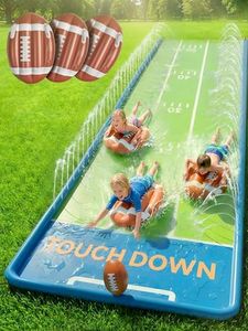 Funscape Triple Water Slides for Kids Backyard, 20FT Water Slide W/ 3 Bodyboards, 1 Inflatable Football, Outdoor Lawn Slip-n-Slider Yard Game W/Splash, Fun Summer Toy Family Party Gifts for Boys Girls