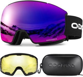Odoland OTG Ski Goggles Set with Detachable Magnetic Lens for Men & Women, Anti-Fog 400 UV Protection Snow Goggles for Skiing Snowboard Helmet Compatible BA