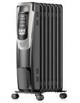 PELONIS Radiator Heater for Indoor use Large Room with Remote, Thermostat & LED Display, Quiet Oil Filled Heater with 5 Temperature Settings, Overheat & Tip-Over Protection, Silver