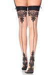 Leg Avenue Women's Contrast Color Sheer Backseam Thigh Highs, Nude/Black, One Size