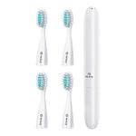 MitButy Travel Electric Toothbrush with 4 Brush Heads, Battery Operated Waterproof Portable Sonic Electric Toothbrush Set - with Snap-on Travel Case Ideal for Travelling/Business/Holiday/Gym/Office
