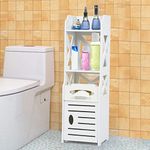 SS ARTS Free Standing Bathroom Cabinet with Door/Toilet Paper Holder Organizer/Bathroom Rack - White (Polyvinyl Chloride)