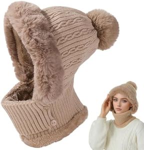 3 in 1 Beanie Hat for Women, 2026 New Womens beanie Hats, Winter Hat Scarf with Face Cover and Mask Set (Khaki)