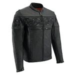 Milwaukee Leather MLM1500 Men's Crossover Black Leather Scooter Jacket with Reflective Skulls - Medium