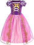 AUTOWT Girls Princess Dress Up, Fairytale Princess Rapunzel Long Hair Cosplay Skirts, Pretty Skirt with Brilliant Sparkle Hemline, Attractive off-Shoulder Dress for Girls Birthday Party Show