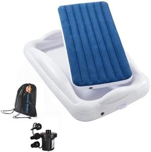 SNOOZY MONKEY Inflatable Travel Bed with Safety Bumpers [4-Sided] | Portable Bed for Kids | Children Air Mattress | Kids Air Mattress - Navy Blue
