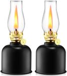 Tujoe 2 Pcs Oil Lamp Indoor Kerosene Lamp Lantern Metal Glass Oil Lamp for Indoor Chamber Small Oil Lamp Vintage Clear Glass Kerosene Lamp with Oil Wick for Indoor Use Home Table Decor Lighting, Black