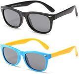 MAXJULI Polarized Kids Sunglasses for Girls and Boys with Fleaxible Frame Ages 3-10 2 Pack(Blue/Yellow+Matte Black)