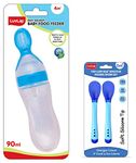 Luv Lap Feeding Spoon with Squeezy Food Grade Silicone Feeder Bottle, 90ml, BPA Free,Blue & Tiny Love Heat Sensitive Baby Feeding Spoon Set, BPA Free, 2 Pcs, Blue