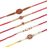 Set of 5 Rakhi for Brother | Raksha Bandhan Rudraksha Rakhi for Brother | Om Rakhi for Brother Bhaiya | Kudan AD Rakhi Thread RNJ0015
