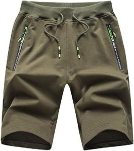 JustSun Mens Shorts Casual Workout Shorts with Elastic Waist Zipper Pockets Army Green X-Large