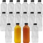 XL Professional Grade Empty 33Oz Plastic Juice Bottles with Black Caps. 16Pk for Orange, Apple, Cranberry and Other Fruit Juices Smoothies or Beverage Blends. Reusable PET Drink Juicing Container.