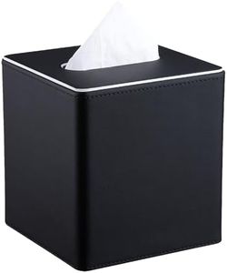 KINGFOM Leather Tissue Box Cover – Square Modern PU Leather Tissue Holder, Cube Tissue Dispenser for Home, Office, Bedroom, Bathroom – Elegant Minimalist Style (Black-Square)