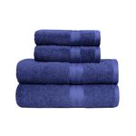Amazon Basics 4 Piece Fade resistant bath towel set for bathroom, 100% Cotton soft and absorbent, 2 Bath + 2 Hand Towels, Royal Blue