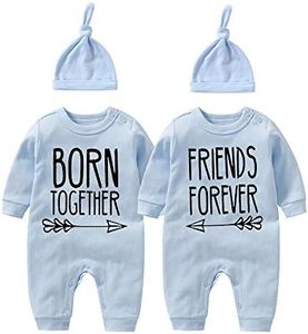 YSCULBUTOL Baby Twins Bodysuit with hat Born Together Friend Forever Baby boy Clothes Toddler Girl Clothes, Blue Bbfbodysuit, 0-3 Months