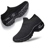 YHOON Women's Walking Shoes - Sock Sneakers Slip on Mesh Platform Air Cushion Athletic Shoes Work Nurse Comfortable Black 6.5