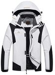 WULFUL Men's Waterproof Ski Jacket Warm Winter Snow Coat Mountain Windbreaker, White-0050, X-Large