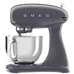 Smeg SMF03GRUK Full Colour Stand Mixer, Retro 50's Style with 4.8L Stainless Steel Bowl, Safety Lock, 10 Variable Speeds, 800W, Grey