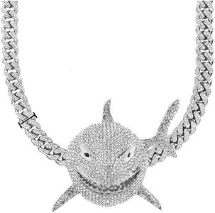 Xikui Diamond Necklace Chain, 18K Gold Plated Hip Hop Shark Pendant with Cuban Chain Width 13MM Length 19.7in(50cm) for Men/Women, Ice Out Chain, Holidays (Halloween, Christmas..) Gifts, Zinc,