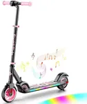 FanttikRide C9 Apex Electric Scooter for Kids 3.9ft - 5.2ft, Bluetooth Music Speaker, Colorful Rainbow Lights, 5/8/10MPH, 5 Miles Range, Adjustable Height, Foldable, for Kids up to 132 lbs (Pink)