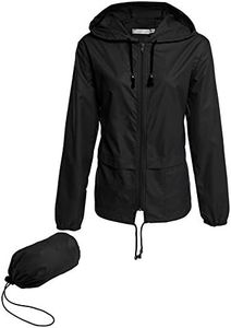 Avoogue Raincoat Women Lightweight Waterproof Rain Jackets Packable Outdoor Hooded Windbreaker, Black, Medium