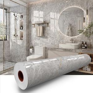 Qorqeous Grey Mist Marble Peel and Stick Wallpaper, Glossy Texture Vinyl Wall Panels, Waterproof Renter Friendly, 47.2" x 394", TV Accent Wall, Bathroom, Foyer, Coffee Shop Decor