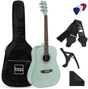 Best Choice Products 41in Full Size Beginner All Wood Acoustic Guitar Starter Set w/Case, Strap, Capo, Strings, Picks - Socal Green