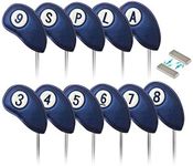 Golf Head Covers for Irons Magnetic Closure Leather Both Sides for Right Handed Left Golfer 11 Pack, Iron Golf Headcovers Soft for Men Women Outdoor in Blue Color (Blue)