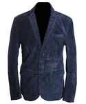 Carter Navy Blue Men's New Smart 2 Buttons Real Cowhide Suede Leather Blazer Jacket (Sizes: XS to 5XL Available) (S)