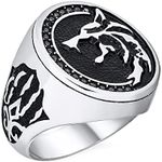 Personalize Hunter Animal Norse Viking Warrior Signet Fierce Roaring Big Wolf Head Coin Ring for Men Oxidized Stainless Steel Customizable