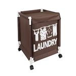 HOKIPO Oxford Fabric Laundry Basket With Wheels | Laundry Hamper with Lid Cover | Rolling Laundry Clothes Basket Trolley, 60x44x44 cm, Brown (AR-4033)