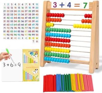 Ranqibo Wooden Abacus for Kids Math - 10-Row Counting Toy with 100 Beads, Number Cards & Counting Sticks, Educational Counters for Kids Math Gift for Age 3 4 5 6 7 Year Old Boy Girl