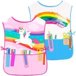 Fiodrimy Kids Art Smock, Waterproof Artist Painting Aprons, Sleeveless Children Art Smocks with Pockets for Age 2-7 Years, Rainbow Unicorn, 2-7 Years, 44CM(W) x 55CM(H)