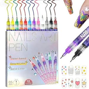 12 Colors Nail Art Pens Set,Nail Art Markers for Kids,Nail Art Markers Polish Pen for 3D Nail Art,Drawing Painting Liner Brush for DIY Nail Art Drawing Painting Tools (A-1 Set)
