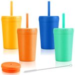 Reusable 10oz Wheat Straw Cups, Durable Water Cups with Lids and Straws for Kids, Chip Resistant Tumbler and Unbreakable Kitchen Drinking Cups, BPA Free, Microwave & Dishwasher Safe