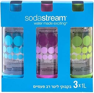 Original sodastream Three Pack 1 Liter Carbonating Bottles for Home - Lasts 2 years - Purple, Blue, and Green