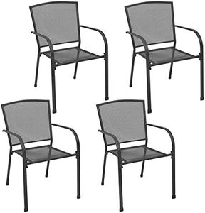 vidaXL 4-Piece Outdoor Patio Dining Chairs in Anthracite - Strong Steel Construction, Mesh Design, Stackable, Suitable for Indoor and Outdoor Use, Easy to Clean