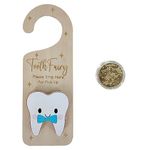 Tooth Fairy Door Hanger, Wooden Tooth Fairy Money Holder with Tooth Coins for Lost Tooth Kids Gifts - Blue