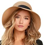 FURTALK Womens Beach Sun Straw Floppy UPF50 Travel Foldable Brim Summer UV Hat Brown