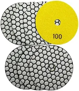 BRSCHNITT Dry Diamond Polishing Pad Set,7pcs 4 inch #100 for Stone Marble Quartz Granite Sanding Disc Countertop Polish Polisher Pads Kit Tools Used on Grinder or Polisher