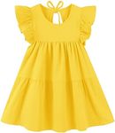 RJXDLT Toddler Dress Baby Girls Cotton Linen Ruffle Sleeve Tiered Swing Casual Summer Boho Dresses, Yellow, 3T