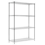 Shopfitting Warehouse Heavy-Duty Chrome Wire Shelving Unit - 4 Tier, H1800 x W1200 x D450 mm