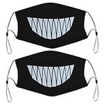 Smiling Teeth Kids Face Mask Set of 2 with 4 Filters Washable Reusable Adjustable Black Cloth Bandanas Scarf Neck Gaiters for Adult Men Women Fashion Designs, White-smiling Teeth1, One Size