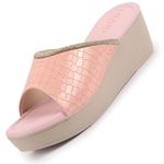 FAUSTO FST KI-663 PINK-36 Women's Pink Embellished Open Toe Textured Wedge Heel Sandal With Cushioned Footbed|Platform Sandal For Party|Festive|Wedding (3 UK)