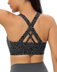 RUNNING GIRL Sports Bra for Women, Criss-Cross Back Padded Strappy Sports Bras Medium Support Yoga Bra with Removable Cups (A-Leopard Print, L)