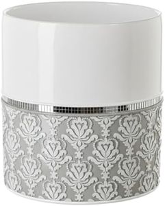 Creative Scents Small Bathroom Trash Can - Decorative White and Gray Waste Basket for Bathroom - Durable Bathroom Wastebasket - Waste Bin for Bathroom, Powder Room Or Bedroom (Mirror Damask)