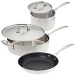 American Kitchen - Stainless Steel Cookware Set: 10 inch fry pan, 12 inch saute pan and 3 quart sauce pan, Made In America