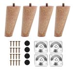 INMOZATA 4PCS Wooden Furniture Legs 10cm Replacement Sofa Legs Chair Legs with Mounting Plates & Screws, Furniture Feet for Chair Bed Sofa Couch Table Cupboard Cabinet Ottoman (10cm, Natural Colour)